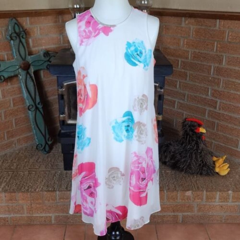 Calvin Klein White Floral Shift Dress Size 8 - Picture 1 of 5